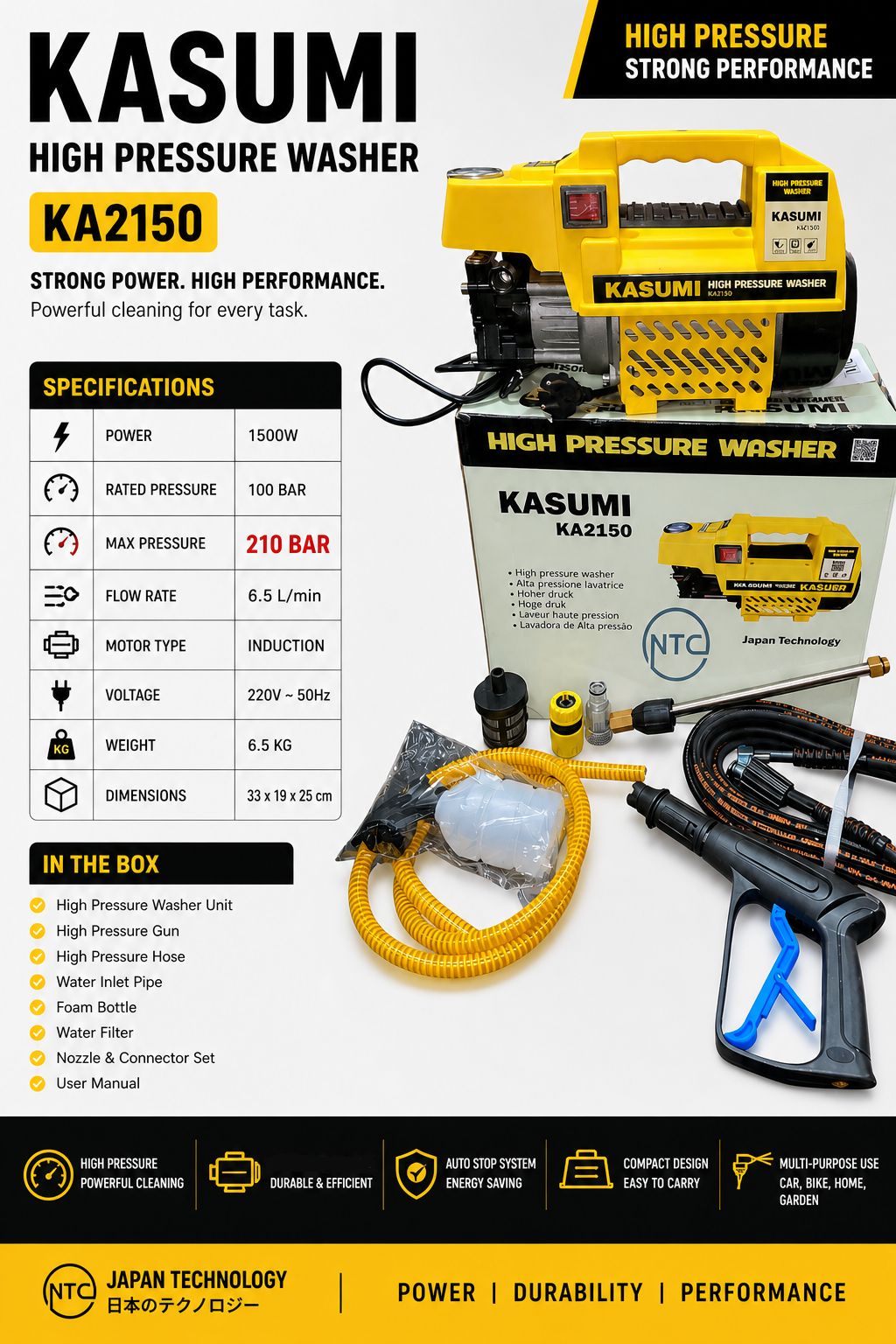 KASUMI High Qualiy Pressure Washer  2150W 210bar