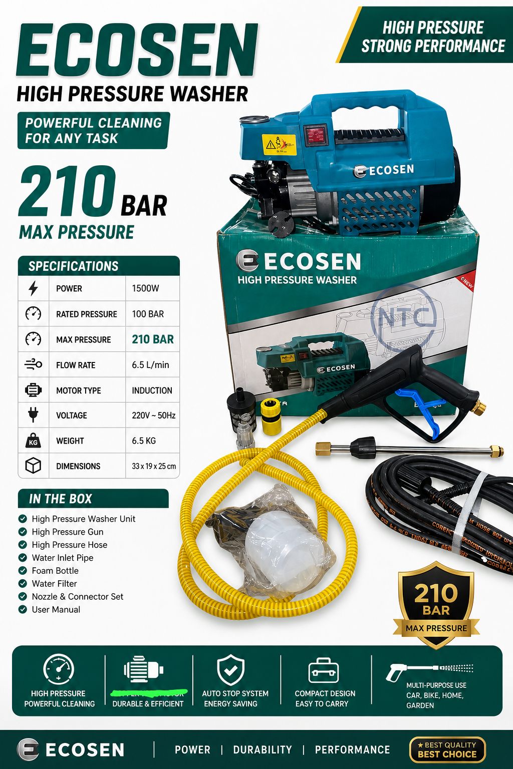 ECOSEN High Pressure Washer – 210 Bar